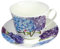 Hortensia Tasse et soucoupe pour petit déjeuner en porcelaine fine avec une boîte cadeau Blanc & Or