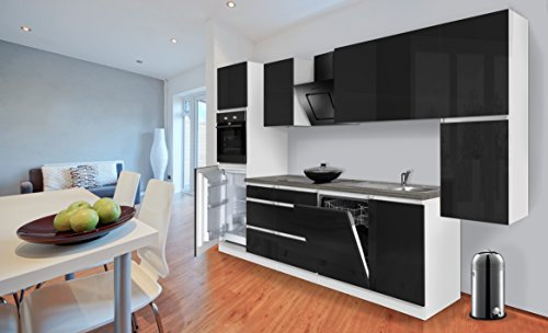 respekta Küche Küchenzeile Küchenblock grifflos Weiß Schwarz Lorena 330 cm