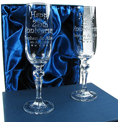 De Walden 30th Wedding Anniversary Personalised Champagne Flutes, Lead-Free Crystal Engraved Prosecco Glasses, Pearl Anniversary Couple Gift