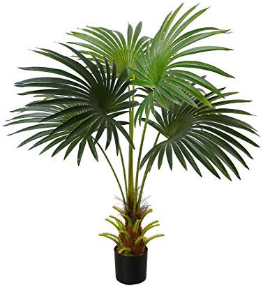 kunstpflanzen-discount.com Farn Palme mit dickem kurzen Stamm 95cm - Kleine künstliche Palme Dekopalme Kunstpalme im Topf