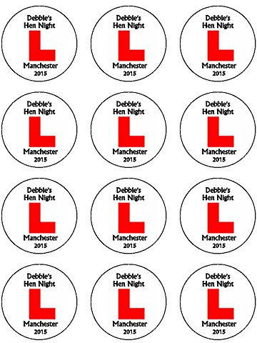 12x Personalised Hen Party L Plates 2 (5cm) PRE- CUT PREMIUM RICE PAPER Edible Cake Toppers