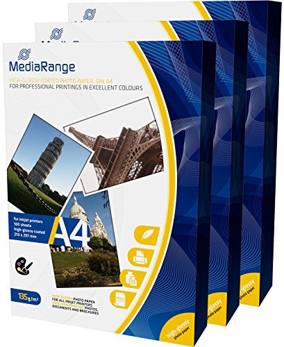 MediaRange MRINK107 DIN A4 Fotopapier für Tintenstrahldrucker - hochglänzend - 135g - 3 x 100 Blatt