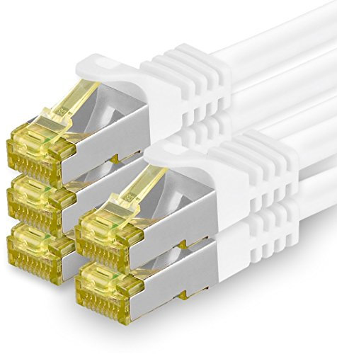 1aTTack.de Cavo di rete Ethernet Lan Cat.7 SFTP spina RJ45 Cat6a doppia schermatura 10000 Mbit/s compatibile con Cat5 Cat6 Cat6a Cat8 per switch Router Modem Patchpanel Bianco / 5 pz 0,5m