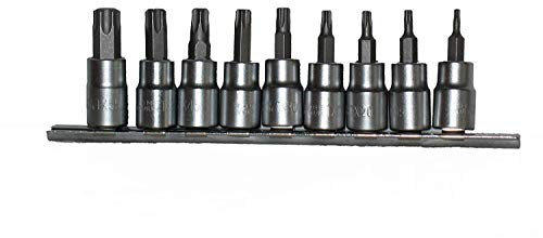 Neilsen CT0733 9pc 3/8in Drive Star Bit Set T10, T15, T20, T25, T30, T40, T45, T50, T55 with Rail for Star Fasteners