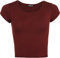 Womens Plain Crop Short Sleeve Top Round Neck Stretch Ladies Bra Vest - Wine - 12/14