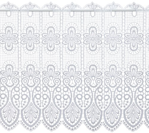 Plauener Spitze Original Gardine, Scheibengardine für Stangendurchzug, hochwertige Guipure Stickerei, Höhe 49 cm, Breite 112 cm, Farbe Weiß
