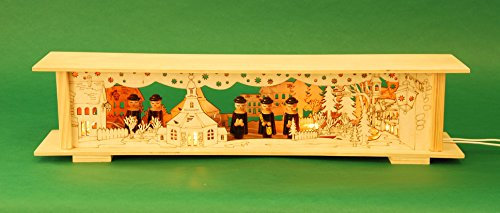 MH Kerzenhalter, Weihnachtsleuchter mit 10 Minilichtern, Holz Natur, Winterdorf mit Chor, B 56.5 cm, H 135 cm, T 100 cm