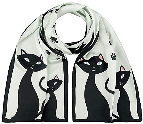 VON LILIENFELD Seidenschal Schwarze Katzen Kätzchen Motiv Halstuch 172 x 42 cm