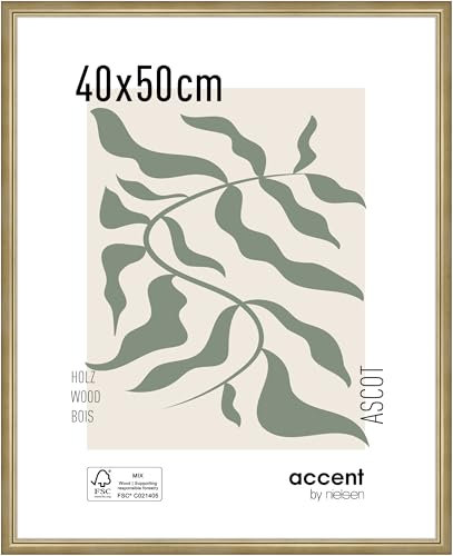 accent by nielsen Bilderrahmen, 40 x 50 cm, Holz, Gold, Posterrahmen zum Aufhängen im Hoch- & Querformat, Echtglas, Ascot