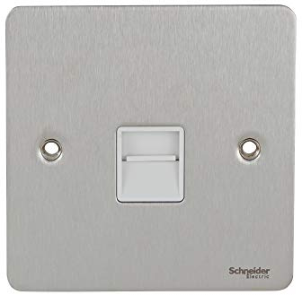 Schneider Electric Ultimate Flat Plate - Single Telephone Socket, Secondary, GU7262WSS, Stainless Steel with White Insert