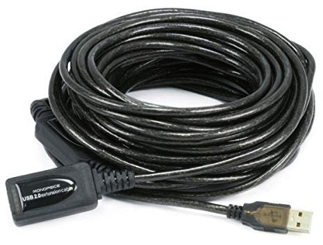 Monoprice 49-Feet 15M USB 2.0 A Male to A Female Active Extension/Repeater Cable (107532)
