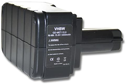 vhbw 1x Akku kompatibel mit Metabo BS 15.6 Plus, BST 15.6, ULA9.6-18, BST 15.6 Plus Werkzeug (3300 mAh, NiMH, 15,6 V) - Ersatz für 6.02260.00, 6.02276.51, 6.02293.50, 6.02307.51