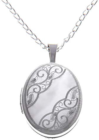 Alexander Castle Oval 925 Sterling Silber Kette mit Foto Medaillon für Damen Mädchen Kinder - 20mm x 15mm - 18 Sterlingsilber Foto Kette & Schmuck Geschenk-Box