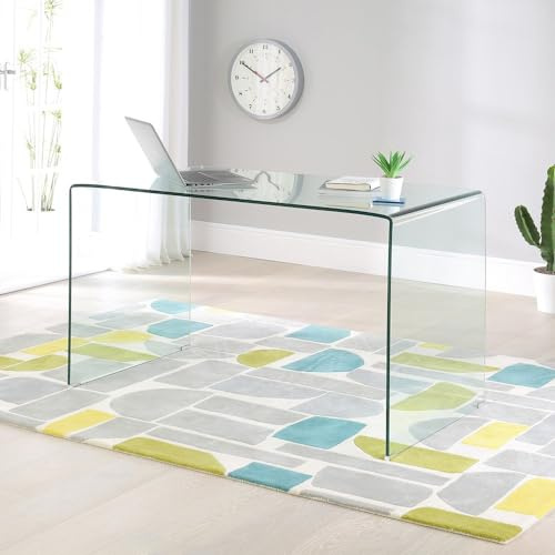 The Furniture Market Geo-Glass Large Clear Glass Desk | Modern Italian Design | 12mm Toughened Safety Glass | Bevelled Edges | Space-Saving | No Assembly Required | H 740mm x W 1260mm x D 700mm