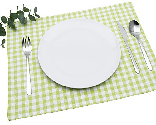 FILU Tischset 4 Stück Hellgrün/Weiß kariert (Farbe und Design wählbar) 33 x 45 cm - hochwertig gefertigte Platzsets aus 100% Baumwolle im skandinavischen Landhaus-Stil