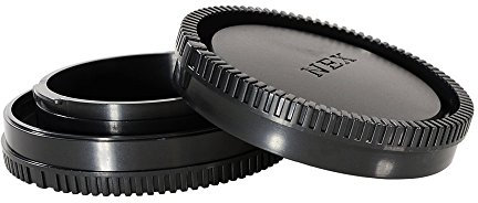 CamDesign Objektivdeckel und Kamerarückseite für Sony E-Mount NEX spiegellose Kameras Sony Alpha a6000, a5100, a5000, a3000, Alpha A7, A7R, A7S, NEX-VG10, VG20 + CamDesign Armband Objektiv Fokusring