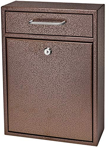 Mail Boss 7418 High Security Steel Locking Wall Mounted Mailbox-Office Drop Comment Letter Deposit Box, Bronze Tamper-Proof Hanging Document, M