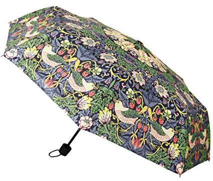 Signare Folding Lightweight Windproof Umbrella for Women Sun Parasol Designs (Strawberry Thief Blue, UM-SHFO-STBL)