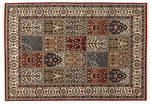 CASPIAN GHOM echter klassischer Orient Felderteppich handgeknüpft in rot-beige, Größe: 60x90 cm