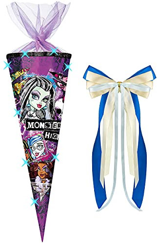 alles-meine.de GmbH 3-D Glitzer Effekt ! - Schultüte - Monster High - 70 cm - rund - incl. große Schleife - Organza Abschluß - Zuckertüte - mit/ohne Kunststoff Spitze - f..