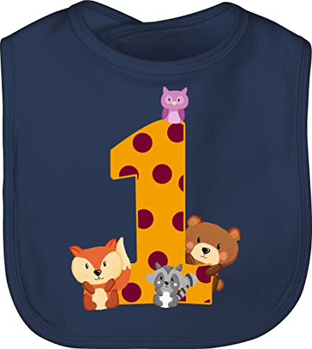 Baby Lätzchen - 1. Geburtstag - Eins Waldtiere - Unisize - Navy Blau - 1 geschenk einjährige 1st laetzchen 1geburtstag one latz 1.geburtstag ersten 1jahriger jahr first birthday year 1ster jahre