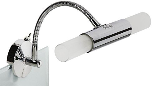 Trango Modern 2-flammig LED Spiegelleuchte 2162-028B *FLEXI* Spiegel Clip-Leuchte mit schwenkbar Flexarm in Chrom inkl. 2x G9 LED Leuchtmittel - 2x satiniertes Glas & ON/OFF Schalter – Spiegellampe
