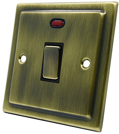 AET VAB20ASWIBB 20 A Double Pole Victorian Antique Brass DP Switch with Neon Indicator