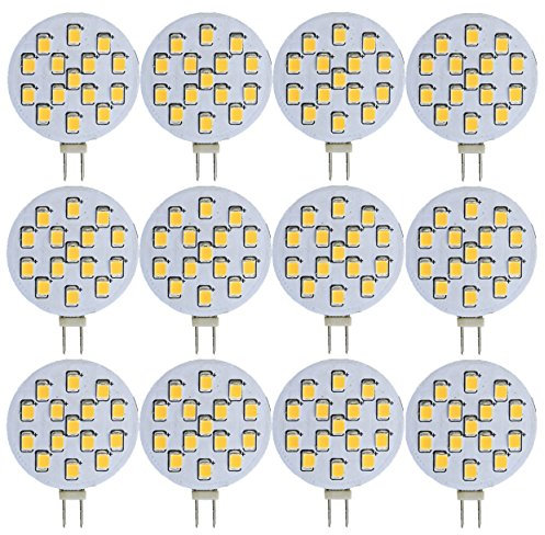 Trango 12er Pack LED Leuchtmittel mit G4 Fassung zum Austausch vom G4, MR16, GU5.3 Halogen Lampe TGG415-2.5W - 12V AC/DC - 2.5 Watt 250 Lumen - 3000K Power SMDs warmweiß, Lampensockel
