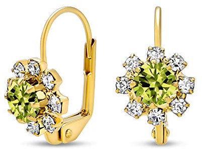 Kellygrüne Und Weiße Kristallblumen Vergoldete Messing Ohrringe Mit Hebelverschluss Für Frauen
