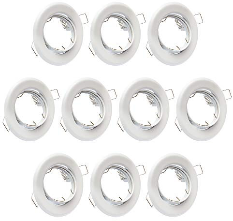 Lu-Mi 10x Projecteurs spot encastrable GU10 Set - 10 Pièces Cadre De Montage En Blanc Avec Douille GU-10 Pour Lampes A LED Ou Halogènes, Orientable A 30°, Rond