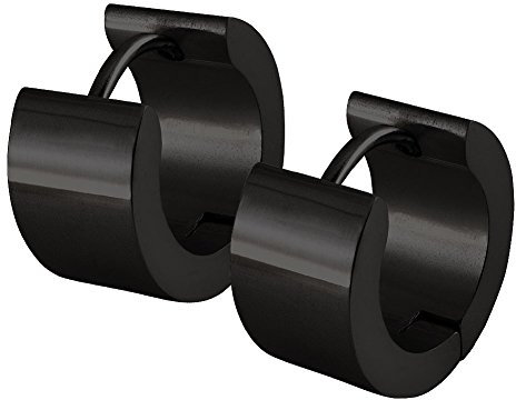 1 Paar Creolen Klapp1 Paar Creolen Ohrringe Edelstahl schwarz Herren Unisex Huggie Creole, Größe:Ø 14mm / 7mm breit;Farbe:Schwarz