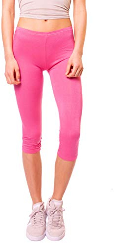 Easy Young Fashion - Damen Basic Capri Leggings - elastische 3/4 Baumwoll Viskose Stretch Hose 1077 - OneSize (Pink)