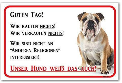 AdriLeo Schild - Vorsicht Englische Bulldogge - Wir kaufen nichts - (20x30cm) / Achtung Hund Wachhund robust langlebig UV-beständig wetterfestes Warnschild