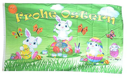 Flaggenfritze® Flagge Frohe Ostern weiße Hasenkinder - 90 x 150 cm