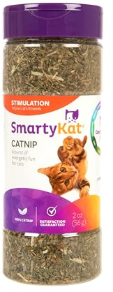 SmartyKat Catnip Natural Pure & Potent Attractant, Stimulating Positive Training Aid for Cats & Kittens, Resealable Shaker Canister, 2 Ounces