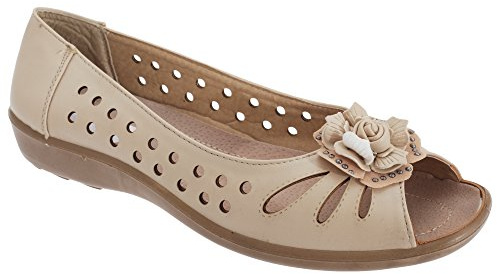 Boulevard Bow Open Toe Summer Shoes Various Multi Colours - Beige PU, Ladies UK 8 / EU 41