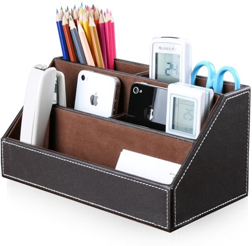 KINGFOM™ Holzstruktur Leder Multifunktionale Schreibtisch Organisator (Braun)