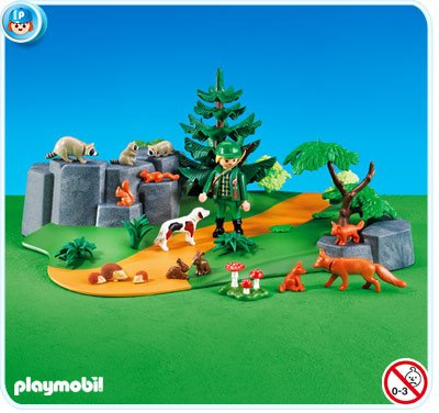 PLAYMOBIL®Lichtung mit Förster und Tiere Eichhörnchen / Fuchs / Waschbär / Igel / Hase im Folienbeutel ohne Karton Nr 7494