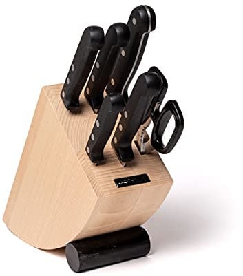 Arcos Universal Juego de Cuchillos de Cocina Profesional + Tijeras con Bloque de Madera. Set de 5 Cuchillos + Tijeras de Acero Inoxidable. Bloque de Cuchillos para Cocinar.