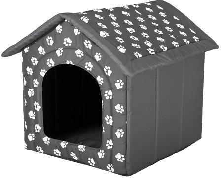 HOBBYDOG Doghouse - Cuccia per Cani, Grigio, Motivo con Impronte di Zampe, Taglia S (38 x 32 x 38 cm)
