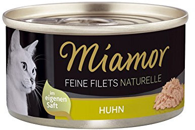 MIAMOR - Feine Filets Naturelle | Nassfutter für ausgewachsene Katzen mit Filetstückchen im eigenen Saft. Fettarmes Ergänzungsfutter in der Dose ohne künstliche Zusätze | 24x80g Huhn