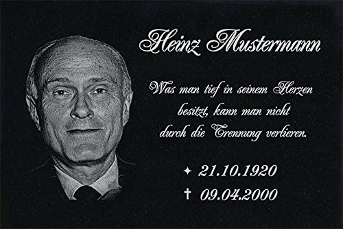 LaserArt24 Granit Grabstein, Grabplatte oder Grabschmuck mit dem Motiv Grabstein-ag06 und Ihrem Foto/Text und Daten