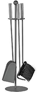 FIREFIX K2410 Kaminbesteck 4-teilig, 150 x 150 x 580 mm (BxTxH), Ständer und Besteckteile schwarz lackiert, Griffe aus Edelstahl