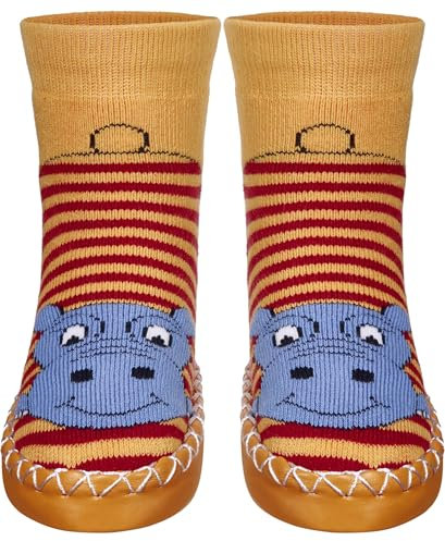 Playshoes Jungen Unisex Kinder Hüttenschuh Socken, rot-Nilpferd, 17/18 EU