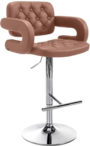 CLP Barhocker Dublin Mit Kunstleder-Bezug I Höhenverstellbar | Farbe Cognac Gestell Farbe Chrom