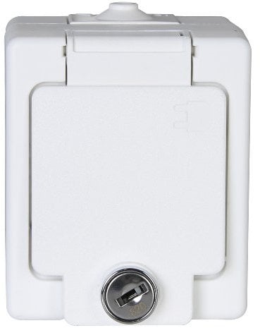 Kopp 105602008 spina-presa da parete-ambienti 1-vano con coperchio a cerniera e lucchetto, IP 44, Standard