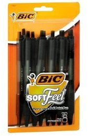 BIC Soft Feel Retractable Ball Point Pens, Black 12 ct by BIC