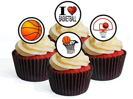 Basketball, Essbare PREMIUM Dicke GEZUCKERTE Vanille, Wafer Reispapier Cupcake Toppers/Dekorationen