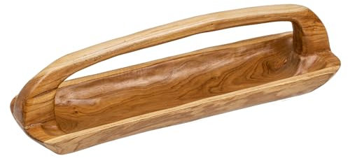 invicta INTERIOR Große Teak Holzschale BALI 60cm mit Griff natürliche Maserung Dekoschale Dekoration Obstschale