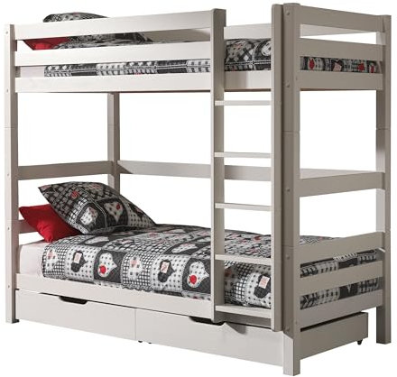 VIPACK PICOOLLA14 Etagen-Hochbett Pino, Maße 210 x 182 x 105 cm, Liegefläche 90 x 200 cm, Kiefer massiv weiß lackiert